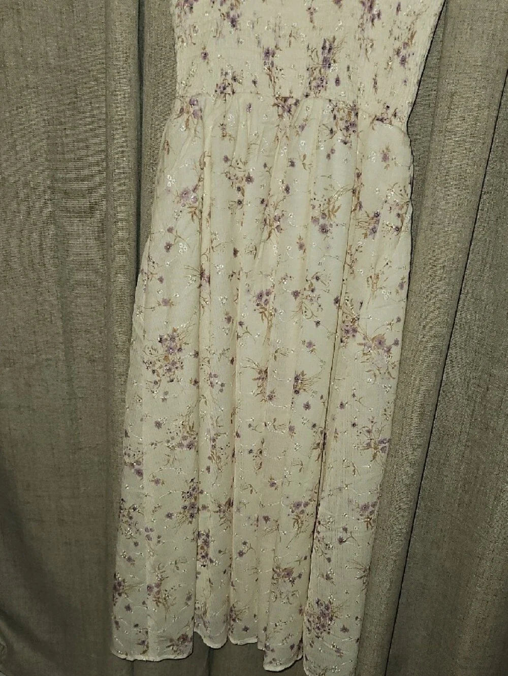 Jessica Simpson Floral Cream Midi Dress with Lavender Print With Pockets - Picture 7 of 7